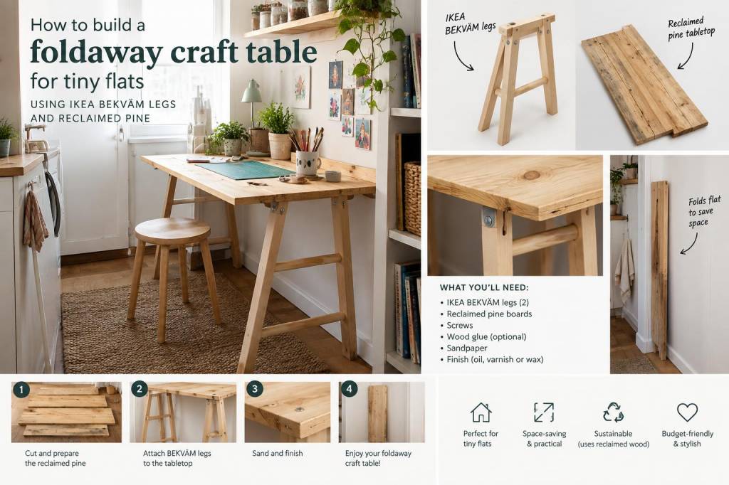 How to build a foldaway craft table for tiny flats using ikea bekvam legs and reclaimed pine