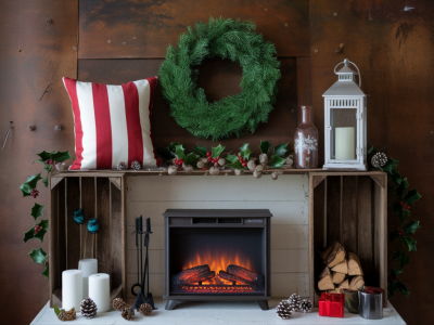 create a seasonal mantel vignette that works with a small electric fireplace