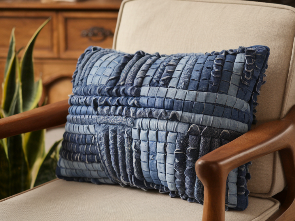 easy upcycle: turn old denim into a textured lumbar cushion cover