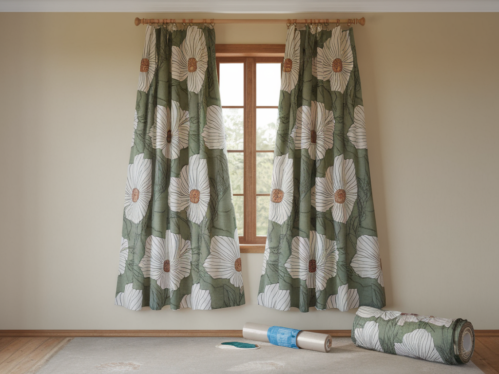 How to make thermal-lined linen curtains for a rented room using thrifted fabric and iron-on tape