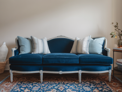 thrifted velvet sofa makeover using milk paint and natural wax finish