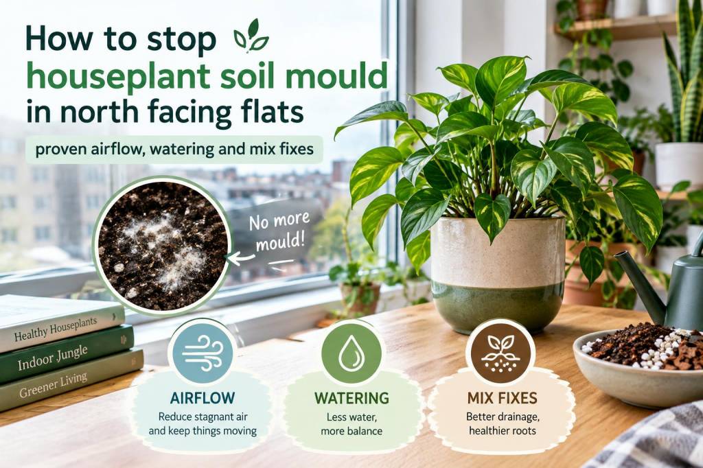 How to stop houseplant soil mould in north-facing flats: proven airflow, watering and mix fixes