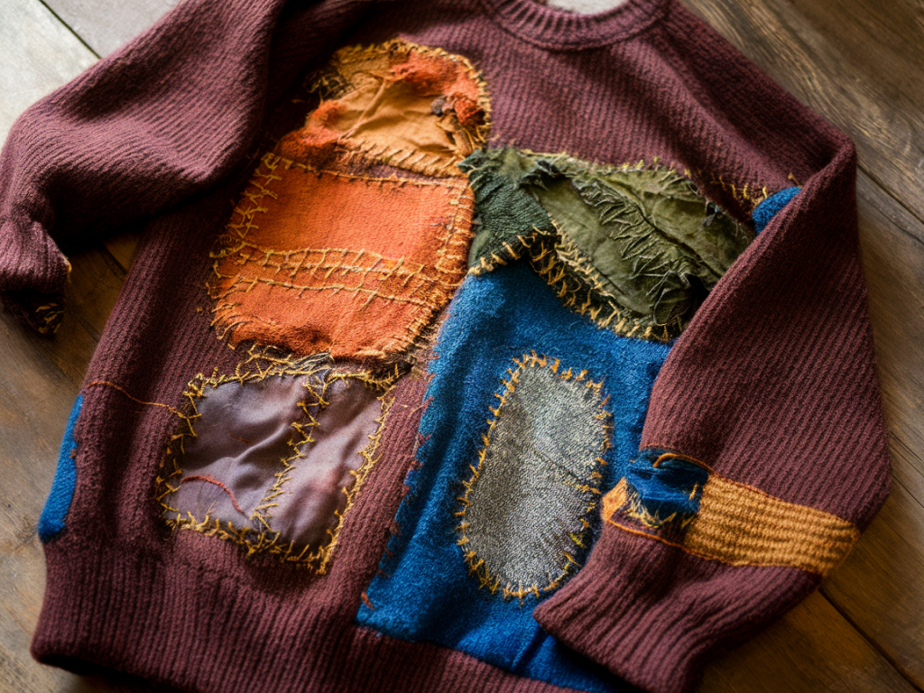 repair a wool jumper at home with visible mending that looks intentional