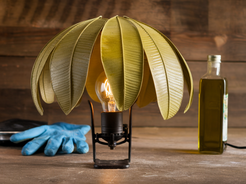 how to make a pressed-leaf lampshade with olive oil finish that won’t yellow and how to replace the bulb safely