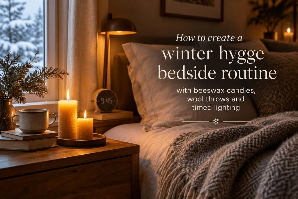 How to create a winter hygge bedside routine with beeswax candles, wool throws and timed lighting
