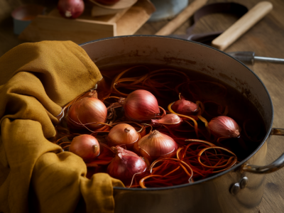 natural dye for linen using onion skins and black tea — no mordants